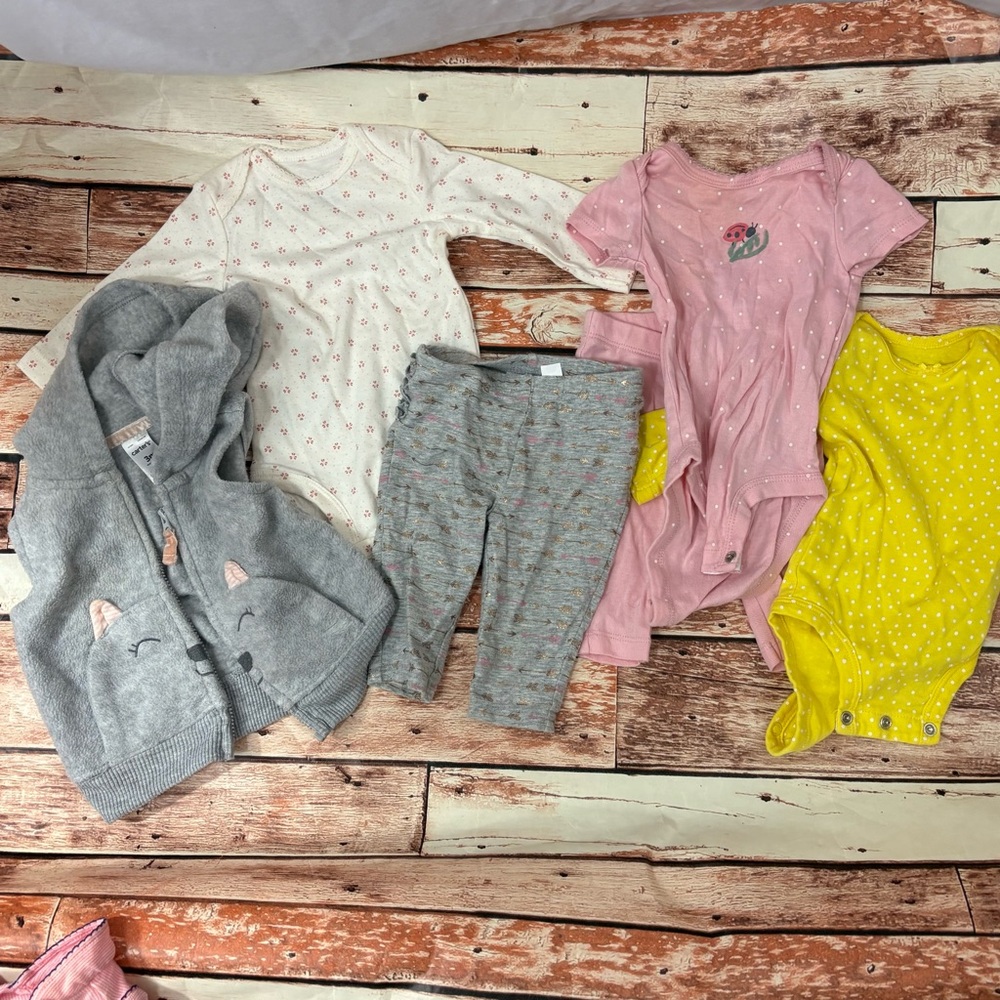 Baby Girl Clothing Set with Gray, Pink, and Yellow Pieces